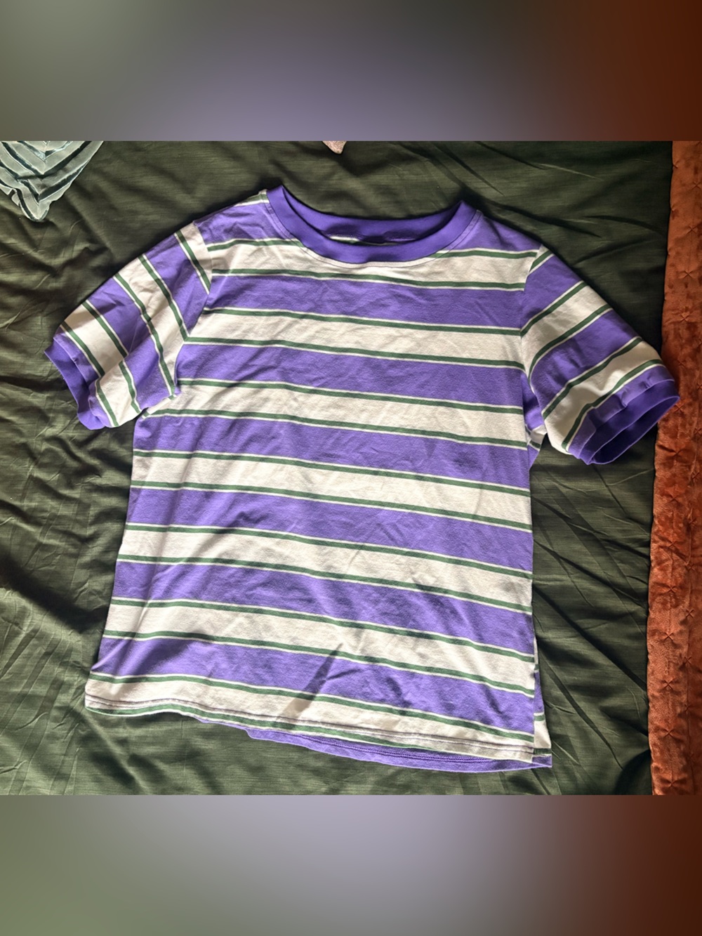 90s Striped Short Sleeve Tee in Purple and White